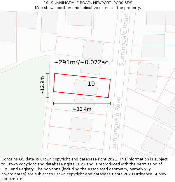19, SUNNINGDALE ROAD, NEWPORT, PO30 5DS: Plot and title map