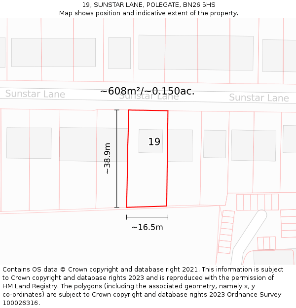 19, SUNSTAR LANE, POLEGATE, BN26 5HS: Plot and title map