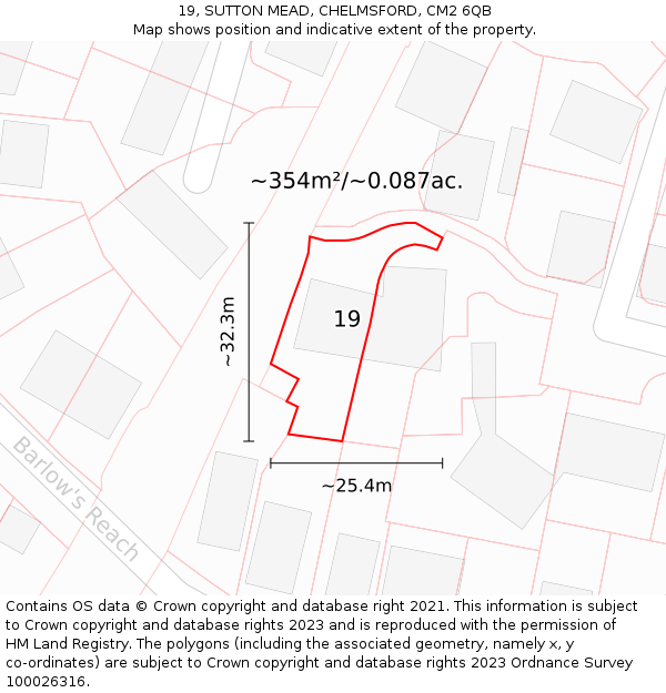 19, SUTTON MEAD, CHELMSFORD, CM2 6QB: Plot and title map