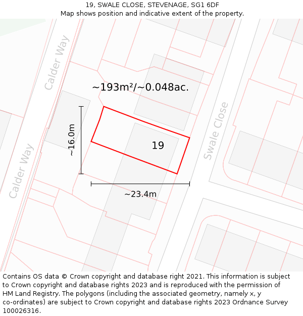 19, SWALE CLOSE, STEVENAGE, SG1 6DF: Plot and title map