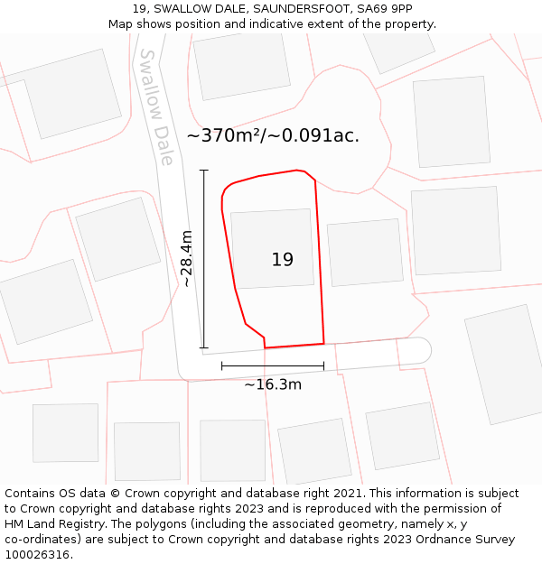 19, SWALLOW DALE, SAUNDERSFOOT, SA69 9PP: Plot and title map