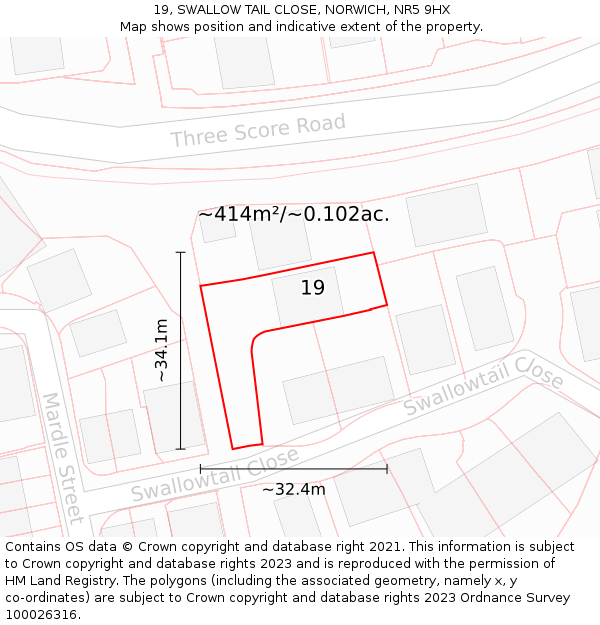 19, SWALLOW TAIL CLOSE, NORWICH, NR5 9HX: Plot and title map