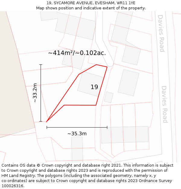 19, SYCAMORE AVENUE, EVESHAM, WR11 1YE: Plot and title map