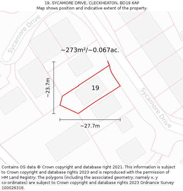 19, SYCAMORE DRIVE, CLECKHEATON, BD19 6AP: Plot and title map