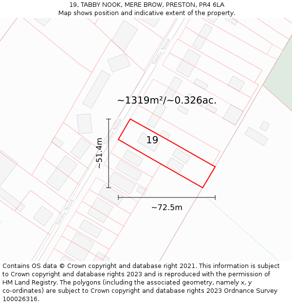 19, TABBY NOOK, MERE BROW, PRESTON, PR4 6LA: Plot and title map