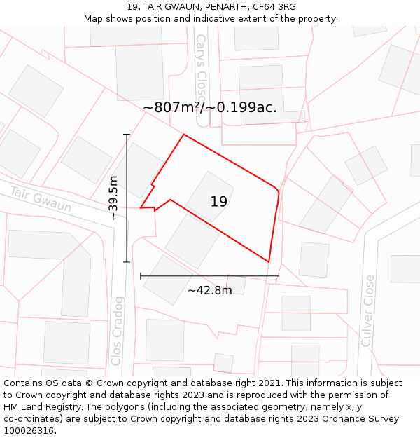 19, TAIR GWAUN, PENARTH, CF64 3RG: Plot and title map