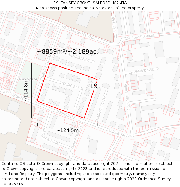 19, TANSEY GROVE, SALFORD, M7 4TA: Plot and title map