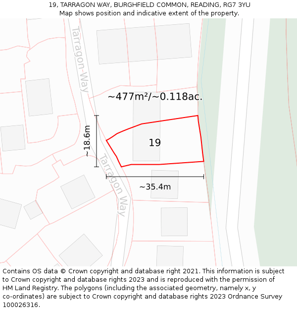 19, TARRAGON WAY, BURGHFIELD COMMON, READING, RG7 3YU: Plot and title map