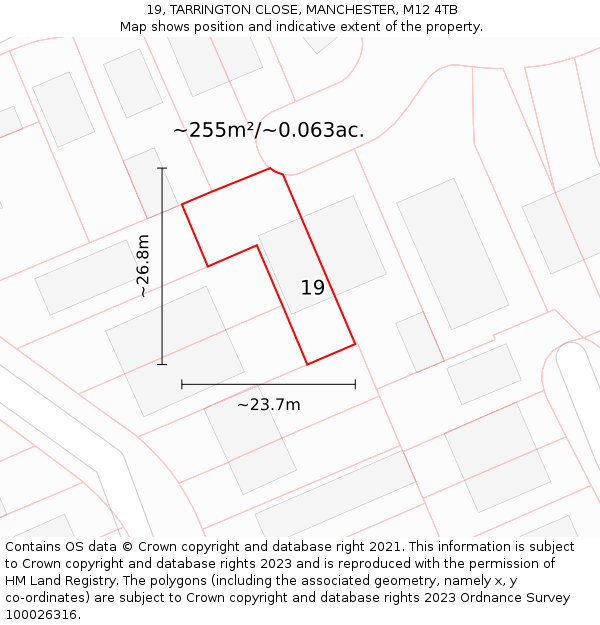 19, TARRINGTON CLOSE, MANCHESTER, M12 4TB: Plot and title map