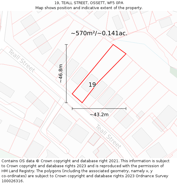 19, TEALL STREET, OSSETT, WF5 0PA: Plot and title map