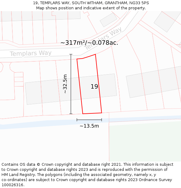 19, TEMPLARS WAY, SOUTH WITHAM, GRANTHAM, NG33 5PS: Plot and title map