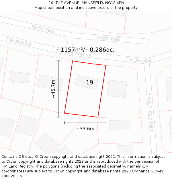 19, THE AVENUE, MANSFIELD, NG18 4PN: Plot and title map