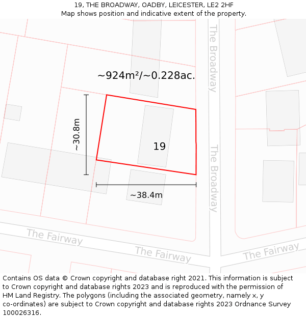 19, THE BROADWAY, OADBY, LEICESTER, LE2 2HF: Plot and title map