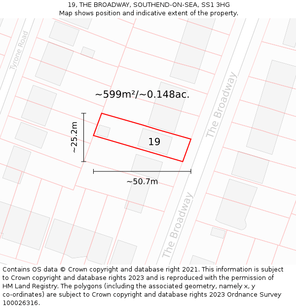 19, THE BROADWAY, SOUTHEND-ON-SEA, SS1 3HG: Plot and title map