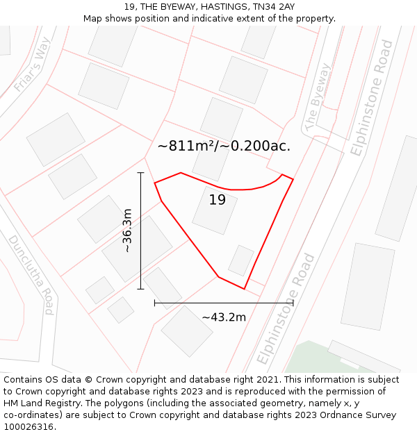 19, THE BYEWAY, HASTINGS, TN34 2AY: Plot and title map