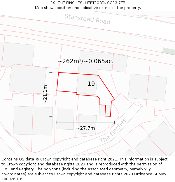 19, THE FINCHES, HERTFORD, SG13 7TB: Plot and title map