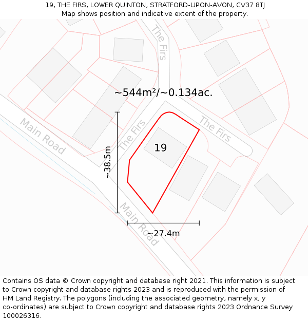 19, THE FIRS, LOWER QUINTON, STRATFORD-UPON-AVON, CV37 8TJ: Plot and title map