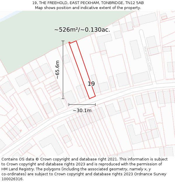 19, THE FREEHOLD, EAST PECKHAM, TONBRIDGE, TN12 5AB: Plot and title map