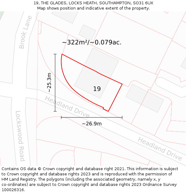 19, THE GLADES, LOCKS HEATH, SOUTHAMPTON, SO31 6UX: Plot and title map