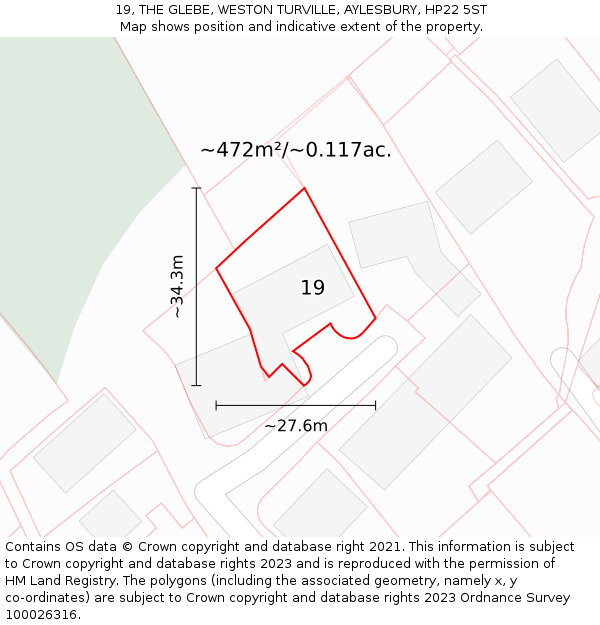 19, THE GLEBE, WESTON TURVILLE, AYLESBURY, HP22 5ST: Plot and title map