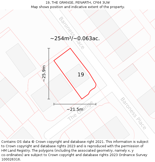 19, THE GRANGE, PENARTH, CF64 3UW: Plot and title map