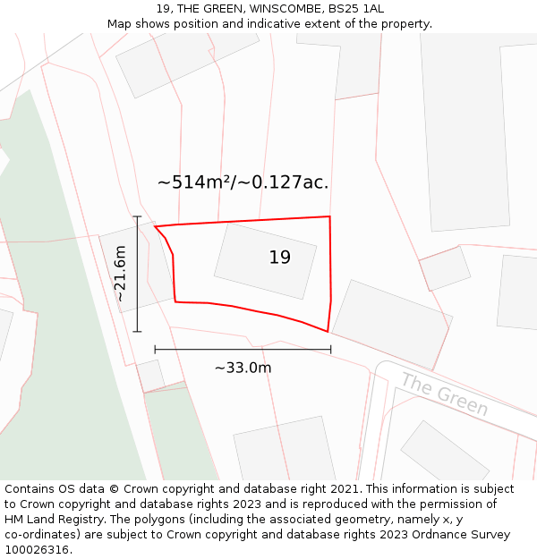 19, THE GREEN, WINSCOMBE, BS25 1AL: Plot and title map