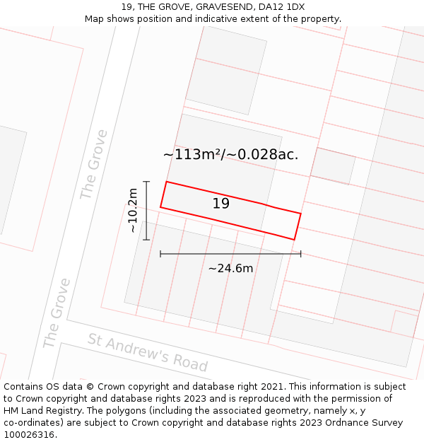 19, THE GROVE, GRAVESEND, DA12 1DX: Plot and title map