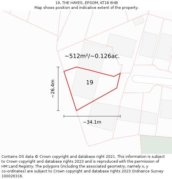 19, THE HAYES, EPSOM, KT18 6HB: Plot and title map