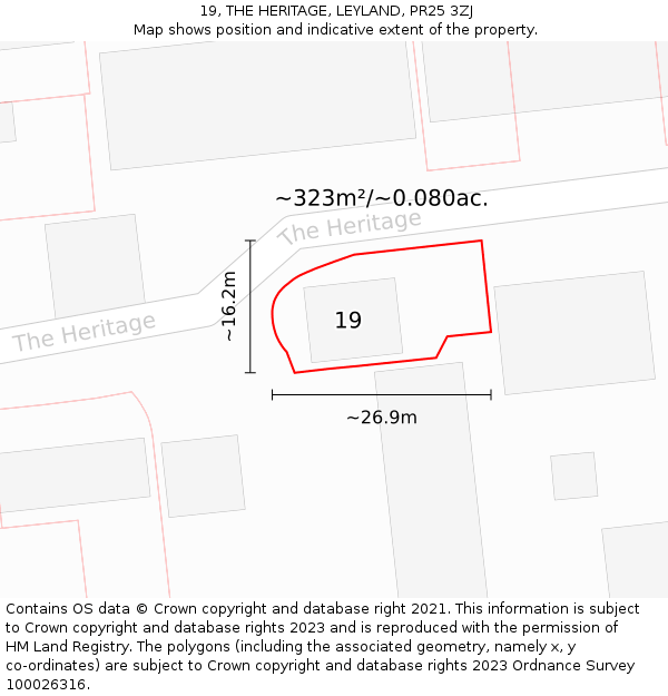 19, THE HERITAGE, LEYLAND, PR25 3ZJ: Plot and title map