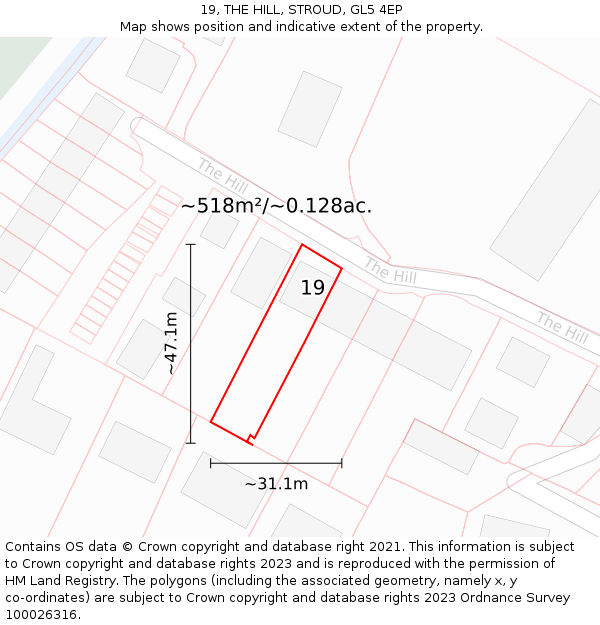 19, THE HILL, STROUD, GL5 4EP: Plot and title map