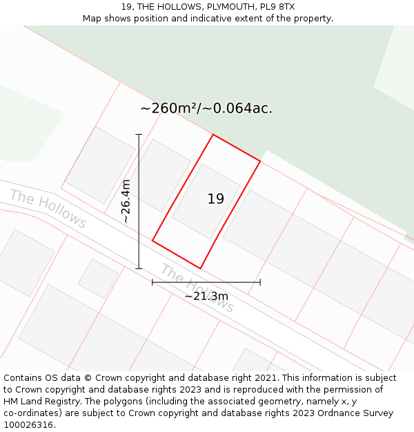 19, THE HOLLOWS, PLYMOUTH, PL9 8TX: Plot and title map