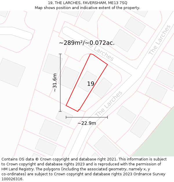 19, THE LARCHES, FAVERSHAM, ME13 7SQ: Plot and title map