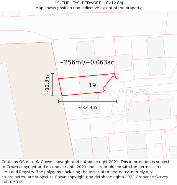 19, THE LEYS, BEDWORTH, CV12 8AJ: Plot and title map