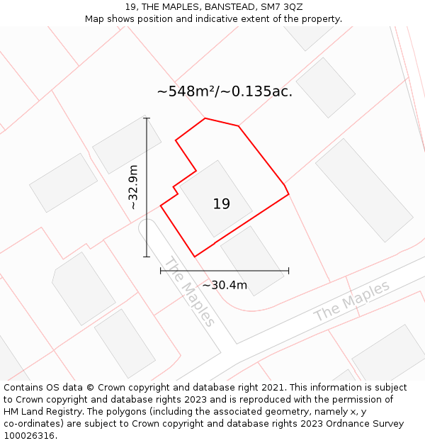 19, THE MAPLES, BANSTEAD, SM7 3QZ: Plot and title map