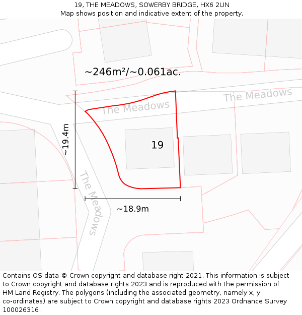 19, THE MEADOWS, SOWERBY BRIDGE, HX6 2UN: Plot and title map