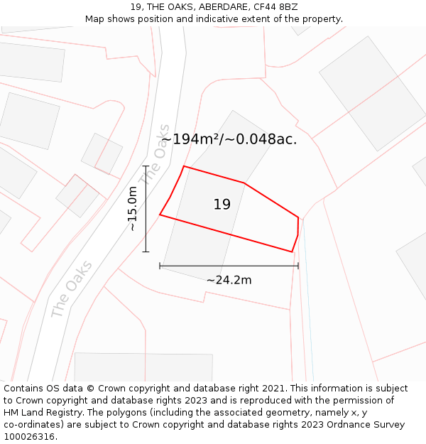 19, THE OAKS, ABERDARE, CF44 8BZ: Plot and title map