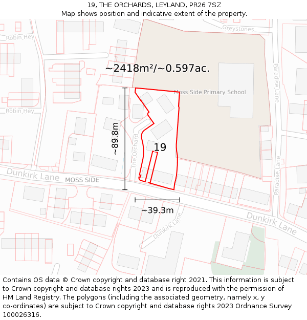 19, THE ORCHARDS, LEYLAND, PR26 7SZ: Plot and title map