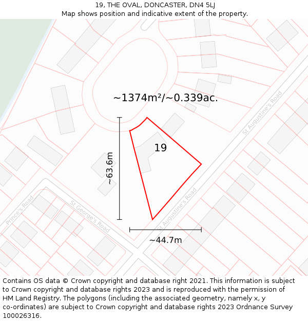 19, THE OVAL, DONCASTER, DN4 5LJ: Plot and title map