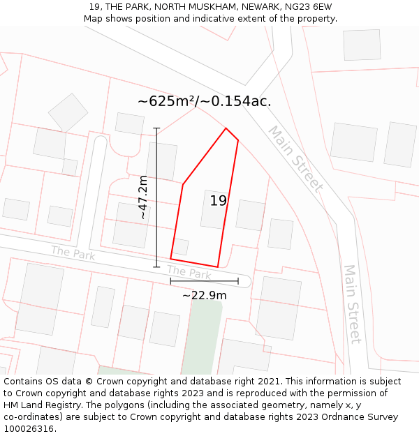 19, THE PARK, NORTH MUSKHAM, NEWARK, NG23 6EW: Plot and title map