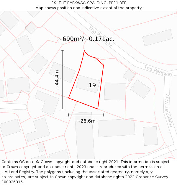 19, THE PARKWAY, SPALDING, PE11 3EE: Plot and title map