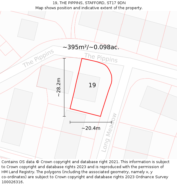 19, THE PIPPINS, STAFFORD, ST17 9DN: Plot and title map