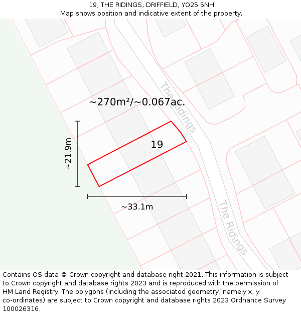 19, THE RIDINGS, DRIFFIELD, YO25 5NH: Plot and title map