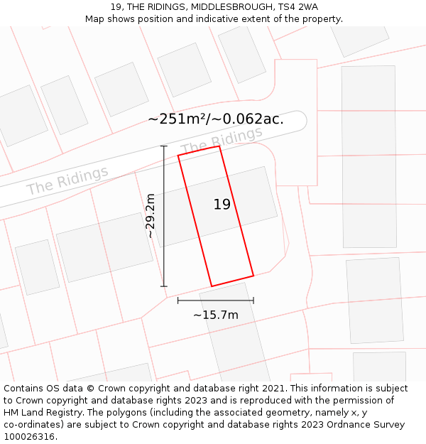 19, THE RIDINGS, MIDDLESBROUGH, TS4 2WA: Plot and title map