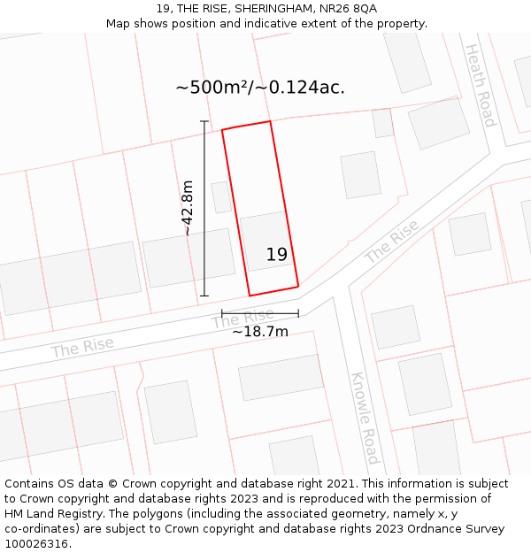 19, THE RISE, SHERINGHAM, NR26 8QA: Plot and title map