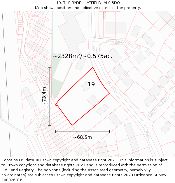 19, THE RYDE, HATFIELD, AL9 5DQ: Plot and title map