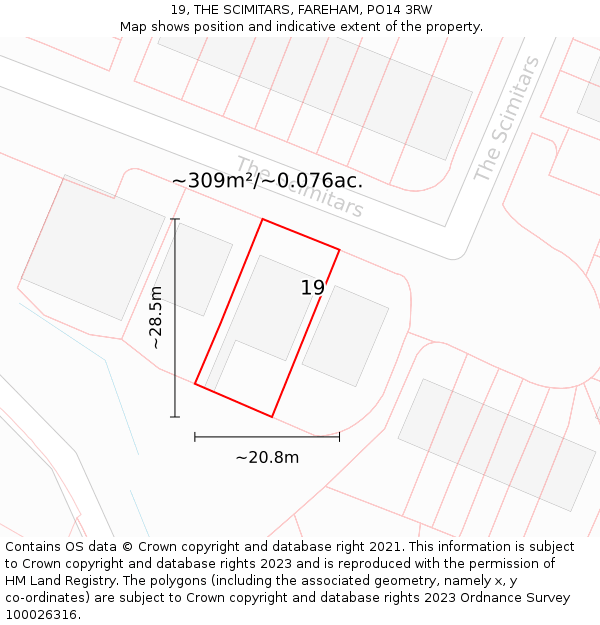 19, THE SCIMITARS, FAREHAM, PO14 3RW: Plot and title map