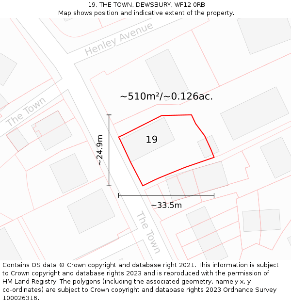 19, THE TOWN, DEWSBURY, WF12 0RB: Plot and title map