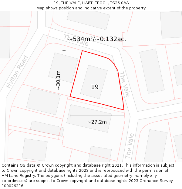 19, THE VALE, HARTLEPOOL, TS26 0AA: Plot and title map