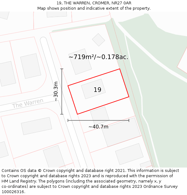 19, THE WARREN, CROMER, NR27 0AR: Plot and title map