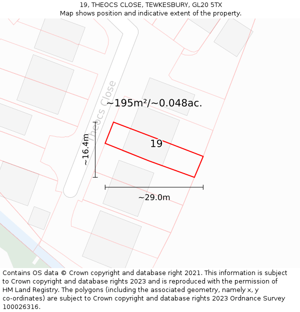 19, THEOCS CLOSE, TEWKESBURY, GL20 5TX: Plot and title map